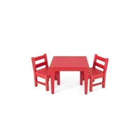 ensemble table et chaises giantex 3 pcs ensemble de table et 2 chaises pour enfants en bois, table enfant avec chaise, 3-12 ans+, 1 table + 2 chaises, rouge