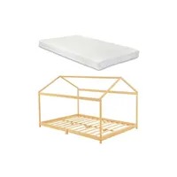 lit enfant premium xl lit cabane vindafjord pour enfant 180 x 200 cm avec matelas sommier à lattes bambou naturel [en.casa]