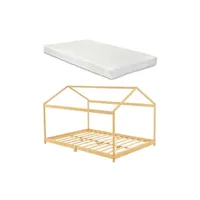 lit enfant premium xl lit cabane vindafjord pour enfant 160 x 200 cm avec matelas sommier à lattes bambou naturel [en.casa]