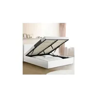 lit coffre austin pvc blanc avec sommier 160 x 200 cm