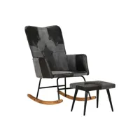 fauteuil de relaxation vidaxl chaise à bascule et repose-pieds marron noir véritable et toile