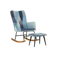 fauteuil de relaxation vidaxl chaise à bascule avec repose-pied denim bleu toile patchwork
