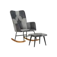 fauteuil de relaxation vidaxl chaise à bascule et repose-pieds gris cuir véritable et toile