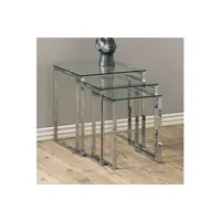 table basse maison et styles lot de 3 tables gigognes en en verre et métal chromé - odelya