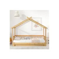 lit enfant home enjoy lit enfant cabane dans les arbres extensible, lit simple et double, pur bois massif, naturel (200x90cm)