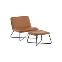 fauteuil de salon venture home - fauteuil et repose pieds en acier et polyuréthane marron x