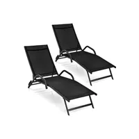 chaise longue - transat giantex lot de 2 inclinables d'extérieur charge 150 kg noir