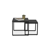 table basse maison et styles lot de 2 tables gigognes 50 et 40 cm décor chêne noir et métal noir