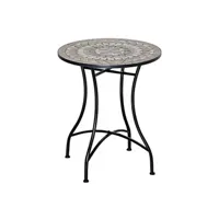 table de jardin outsunny table ronde style fer forgé bistro plateau mosaïque métal époxy anticorrosion noir céramique