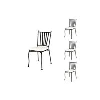 chaise de jardin tousmesmeubles quatuor de chaises fer noir et coussin - embudu