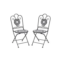 chaise de jardin outsunny lot de 2 chaises de jardin pliables style fer forgé mosaïque céramique motif rose des vents métal époxy noir blanc