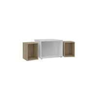 table basse maison et styles table basse modulable 71,5x67,5x50 cm blanc et chêne