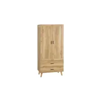 armoire homcom armoire de rangement design scandinave - armoire de chambre - placard 2 portes avec penderie - 2 tiroirs - aspect chêne clair