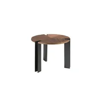table d'appoint angel cerda table d'angle en noyer et acier noir 2117c, ø60 x 44 cm. -