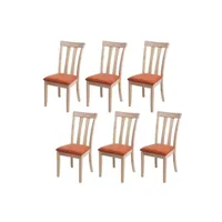 chaise mendler 6x chaise de salle à manger hwc-g46 tissu/textile bois massif cadre naturel orange