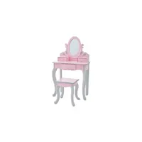 rangement enfant teamson kids coiffeuse enfant en bois table maquillage avec miroir et tabouret rose fantasy fields rapunzel ven-td-12851a