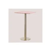 table haute de bar carrée en terrazzo (60x60 cm) malibu or champagne dahlia rose 104 cm