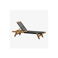 chaise longue - transat sklum chaise longue inclinable en bois d'acacia tenay noir 34 - 101 cm