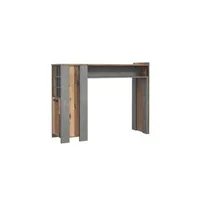table haute meubletmoi table de bar 1 porte 9 niches effet bois vieilli / béton gris - buck