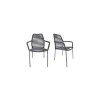 chaise de jardin meubletmoi lot de 2 chaises de jardin en acier et cordage gris - malia 8347