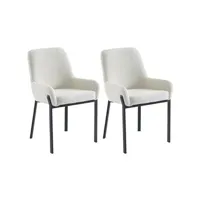 lot de 2 chaises avec accoudoirs en tissu bouclette et métal - blanc - carolona de
