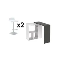 table haute vente-unique.com ensemble mange debout : meuble de bar saturne + 2 tabourets de bar calas - blanc et béton