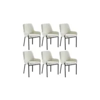 chaise pascal morabito lot de 6 chaises avec accoudoirs en tissu bouclette et métal - blanc - carolona de