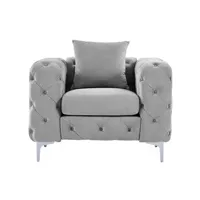 fauteuil chesterfield en velours gris clair edwina