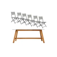 table et chaises de jardin babor - - 6 places 7 pièces - table en verre effet mosaïque 180 cm