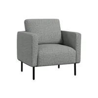fauteuil de relaxation homcom fauteuil style contemporain grand confort piètement métal noir tissu toucher lin gris chiné