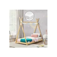 lit enfant premium xl lit tipi vimpeli 70 x 140 cm pour enfant avec matelas bambou naturel [en.casa]
