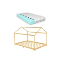 lit enfant premium xl lit cabane vindafjord pour enfant 70 x 140 cm avec matelas sommier à lattes bambou naturel [en.casa]