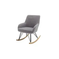 rocking chair terre de nuit fauteuil rocking chair bouclette gris avec pieds en hêtre - fa16024