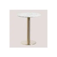 table basse sklum table de bar ronde en terrazzo (ø60 x 74,5 cm) malibu or champagne et blanc