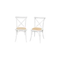 chaise sweeek lot de 2 chaises de bistrot en bois d'hévéa blanc vintage assise en rotin empilables