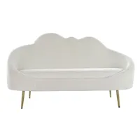 canapé droit pegane canapé de salon en polyester blanc et métal doré - longueur 155 x profondeur 75 x hauteur 92 cm --