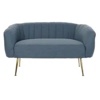 canapé droit pegane canapé de salon en polyester bleu et métal doré - longueur 129 x profondeur 75 x hauteur 73 cm --