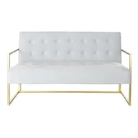 canapé droit pegane canapé de salon capitoné en polyester bleu ciel et métal doré - longueur 128 x profondeur 70 x hauteur 76 cm --