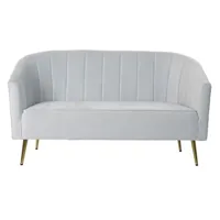 canapé droit pegane canapé de salon en polyester bleu ciel et métal doré - longueur 140 x profondeur 77 x hauteur 81 cm --