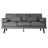 canapé de salon en polyester gris foncé et bois eucalyptus noir - longueur 195 x profondeur 85 x hauteur 85 cm --