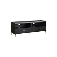 meubles tv atmosphera meuble tv en bois avec 2 tiroirs + 2 niches tedy - noir - l 120 x p 40 x h 46,7 cm