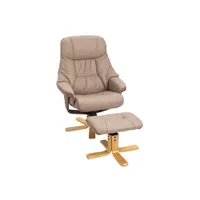 fauteuil de relaxation homcom fauteuil relax style contemporain - dossier inclinable, repose-pied - piètement bois peuplier verni tissu technique taupe clair