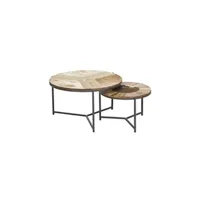 table basse aubry gaspard - tables rondes en bois, métal et peau de vache (lot de 2)