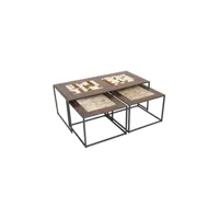 table basse aubry gaspard - ensemble 3 tables en bois, métal et peau de vache