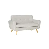 canapé 3 places design scandinave - 2 coussins inclus - dim. 180l x 81p x 83h cm - piètement bois hévéa tissu blanc chiné