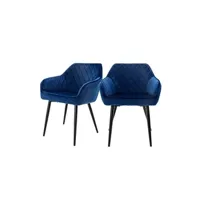 chaise non renseigné ml-design lot 2x chaises de salle à manger - bleu foncé - style rétro - dossier/accoudoirs