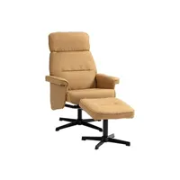 fauteuil de relaxation homcom fauteuil relax style contemporain - dossier inclinable, repose-pied - piètement acier noir revêtement tissu camel