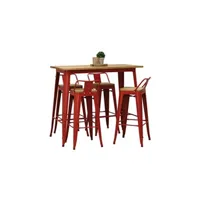 table à manger aubry gaspard - ensemble table haute et tabourets métal industriel rouge