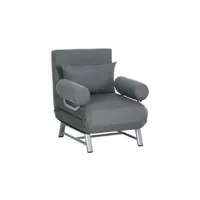 fauteuil de salon homcom fauteuil chauffeuse canapé-lit convertible inclinable 1 place grand confort coussin lombaires accoudoirs piètement métal lin gris foncé