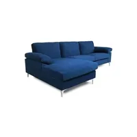canapé d'angle concept usine galway - canapé d'angle gauche 4/5 places velours bleu